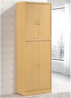 Pemberly Row 4-Door 4-Shelf Wood Kitchen Pantry, Beige Finish, 71.6 in. Height, Adjustable Shelves, Engineered Wood, Contemporary Storage Cabinet for Kitchen, Dining Room, Bathroom or Laundry Room