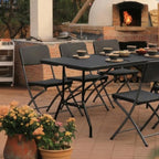 6FT Folding Table Portable Picnic Table Heavy-Duty Fold-in-Half Utility 6 Foot Foldtable Table with Carry Handle for Outdoor Indoor Party, Dining, Wedding, Camping, Black Ratten