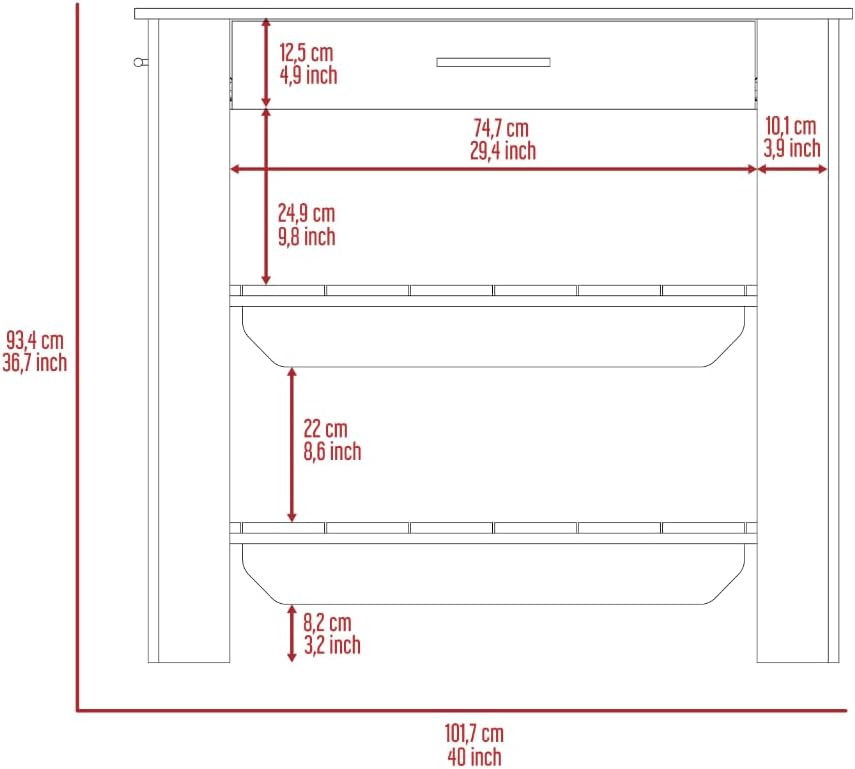 Kitchen Island 40 with Two Shelves One Drawer Four Legs | Includes two open shelves and one drawer for organized storage