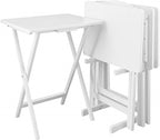 HomeStock Antique 5-Piece Solid Wood Folding Tray Table Set with Storage Stand 4 Durable TV Tables for Living Room or Snacks, 19" x 14.75" x 25.5" White