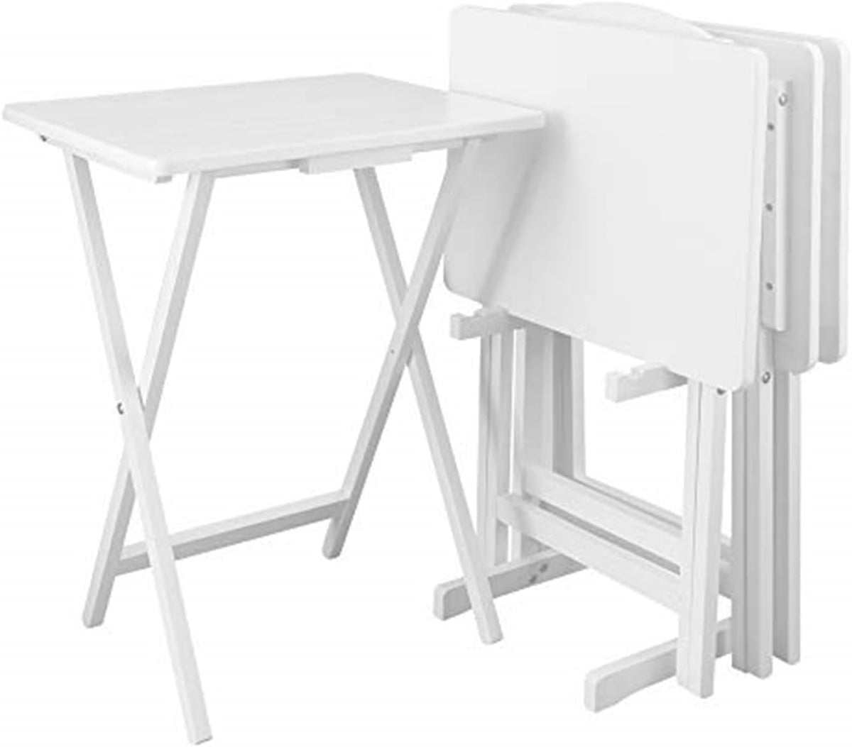 HomeStock Antique 5-Piece Solid Wood Folding Tray Table Set with Storage Stand 4 Durable TV Tables for Living Room or Snacks, 19" x 14.75" x 25.5" White