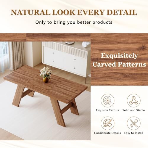 71" Farmhouse Dining Table Set for 6, Rectangular Rustic MDF Wooden Kitchen Table with Stable A-Frame Base & Anti-Slip Pads, Walnut