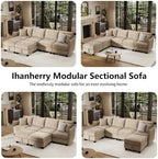 Ihanherry 112" Modular Sectional U-Shaped Sofa, Modern 6-Seat Cloud Couch with 2 Storage Ottomans, Soft Chenille Fabric Sectional Set for Living Room Bedroom Apartment, Brown