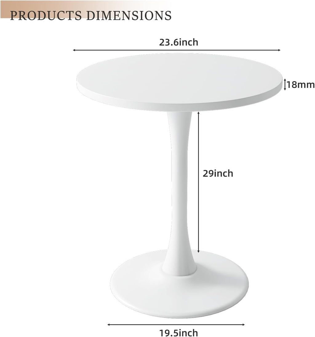 Modern White Round Dining Table 24 inch, White Tulip Round Table for Two People, Mid Century Round Coffee Table for Living Room and Kitchen