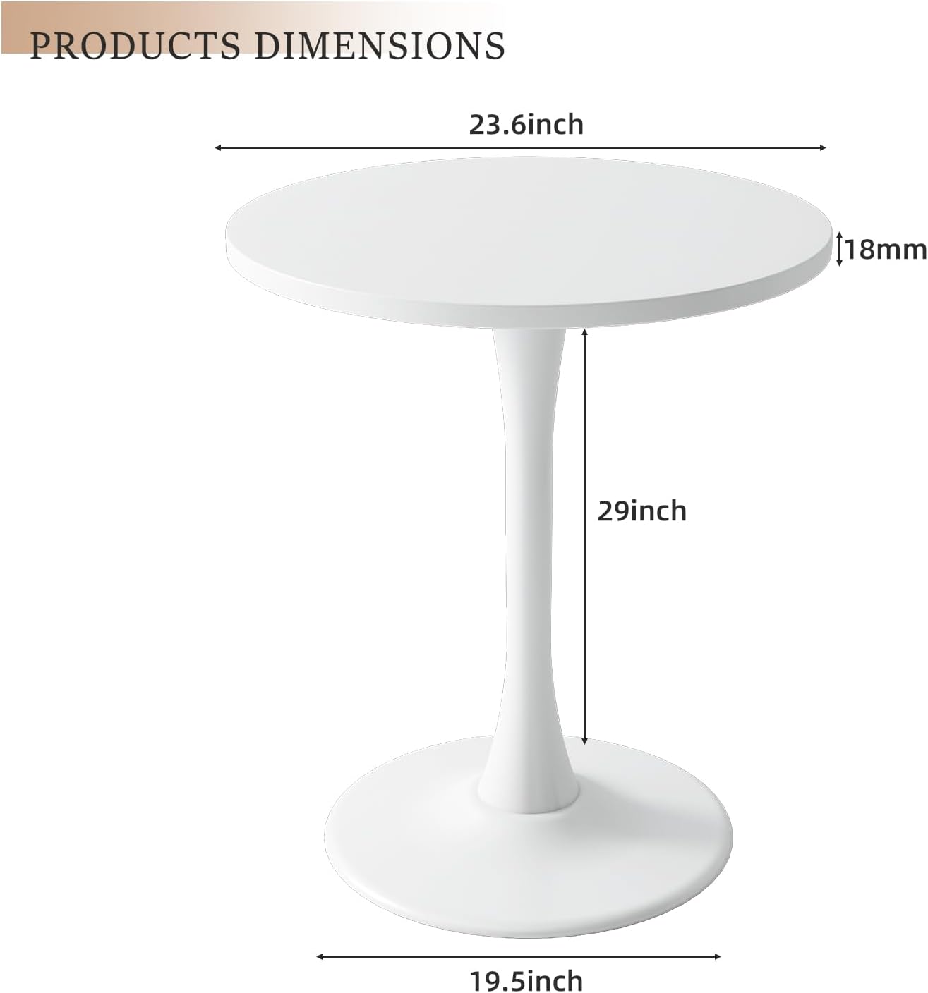 Modern White Round Dining Table 24 inch, White Tulip Round Table for Two People, Mid Century Round Coffee Table for Living Room and Kitchen