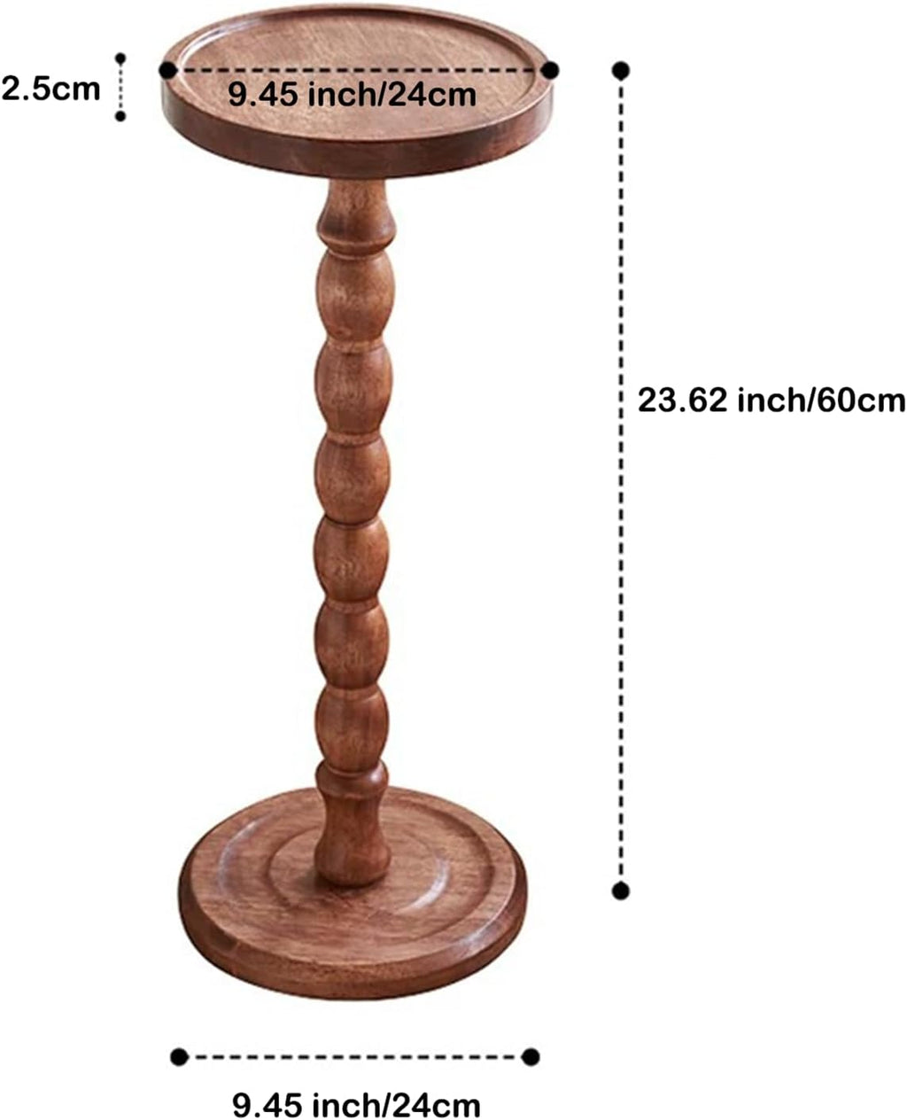 YUNMUARY-Pedestal Side Table,Drink Table with Weighted Base,Round Side Tables for Small Spaces,Small Wood NightStand,23.62" Tall Martini or Cocktail End Tables for Living Room,Corners & Office