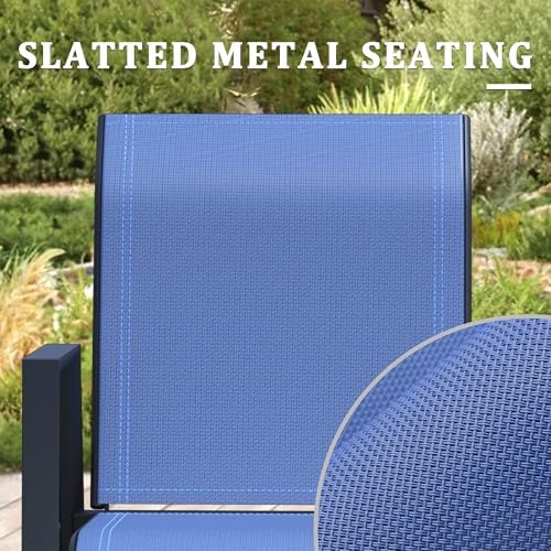 Outdoor Bar Stools Set of 2, 44'' Patio Bar Chairs with Textile High Back, Bar Height Chairs with Straight Armrest and Footrest, Blue