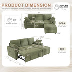 Hanherry 81" Sectional Couch with Pull Out Bed,3 Seat Corduroy Sleeper Sofa with Storage Ottoman & USB Charging,Comfy L Shaped Modular Couches for Living Room,Apartment