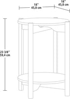 Round Two-Tier Accent End Table, Wood Composite Construction with All-Side Finished Surface and Open Storage Shelving