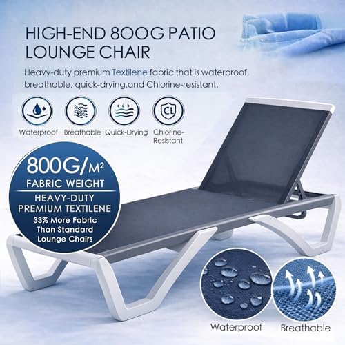 Kozyard 3-Piece Outdoor Chaise Lounge Set Fully Flat Adjustable Lounger | Aluminum Frame & Resin Legs, Textilene Fabric for Poolside, Backyard & Beach Gray, 2 Chairs + Table