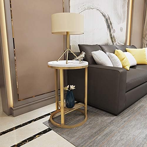 Telephone Table, Side Table Nordic Style Marble Round Telephone Table/Corner Table/Sofa Table/Coffee Table,19.6''x21.6'' (Color:Gold)