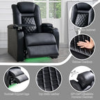 Home Theater Seating, Classic Series Leather Movie Theater Chairs, Power Headrest and Memory with C-Type USB Charger, 7-Color Ambient Lighting and Tray Table, Black Power Adjustable Recliner(Row of 4)