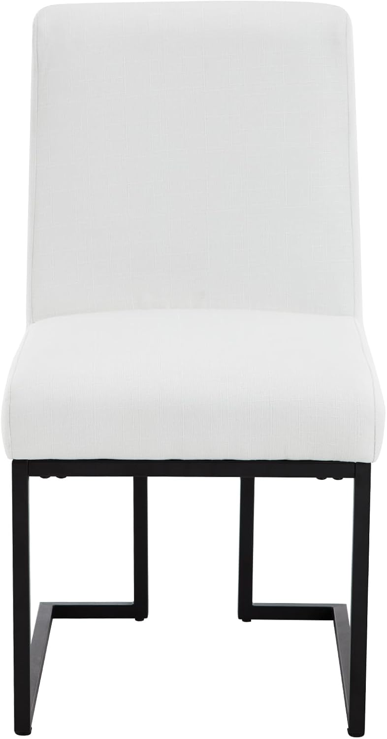 Upholstered Dining Chairs Set of 2, Modern Linen Fabric Kitchen & Dining Room Chairs with Metal Legs, Cuverd Back Comfy Side Chair for Dinner, Living Room, Reception, White