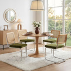 Rattan Dining Chairs Set of 2,Mid Century Modern Cane Back Chairs with Velvet Thickened Cushion, Solid Wood Back and Metal Legs for Dining Room/Kitchen/Living Room,Green