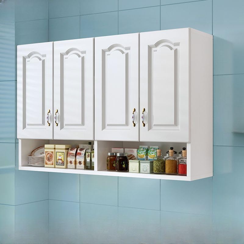 Wall Mounted Kitchen Pantry Storage Cabinet, White Narrow Sideboard Hanging Cabinet Organizer for Bottle, Dish, Bowl, Dining Room, Kitchen, Bathroom (47" L x 12" W x 31.5" H)