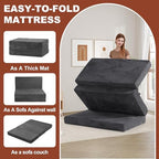 6-Inch Tri-Fold Foldable Mattress, Folding Sofa Bed with Removable Washable Cover, Portable Futon Mattress Full Size Floor Guest Mat with Non-Slip Bottom & Carry Handles for Camping (Grey, Queen)
