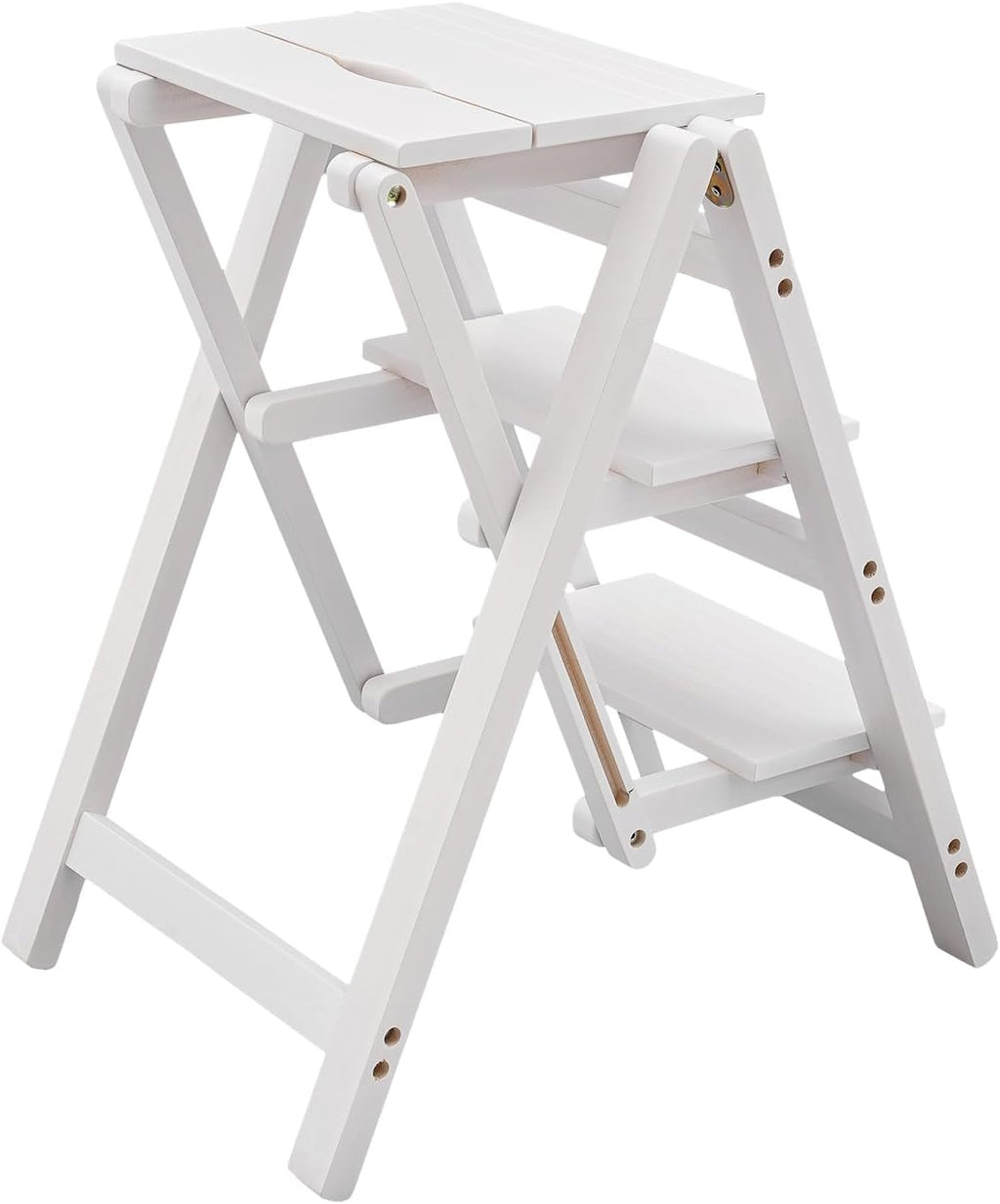 Folding Step Stool for Adults, 3 Tier Step Ladder Portable Counter Chair Wooden Trapezoidal Shelf with Convenient Handle for Home Office Garage Library