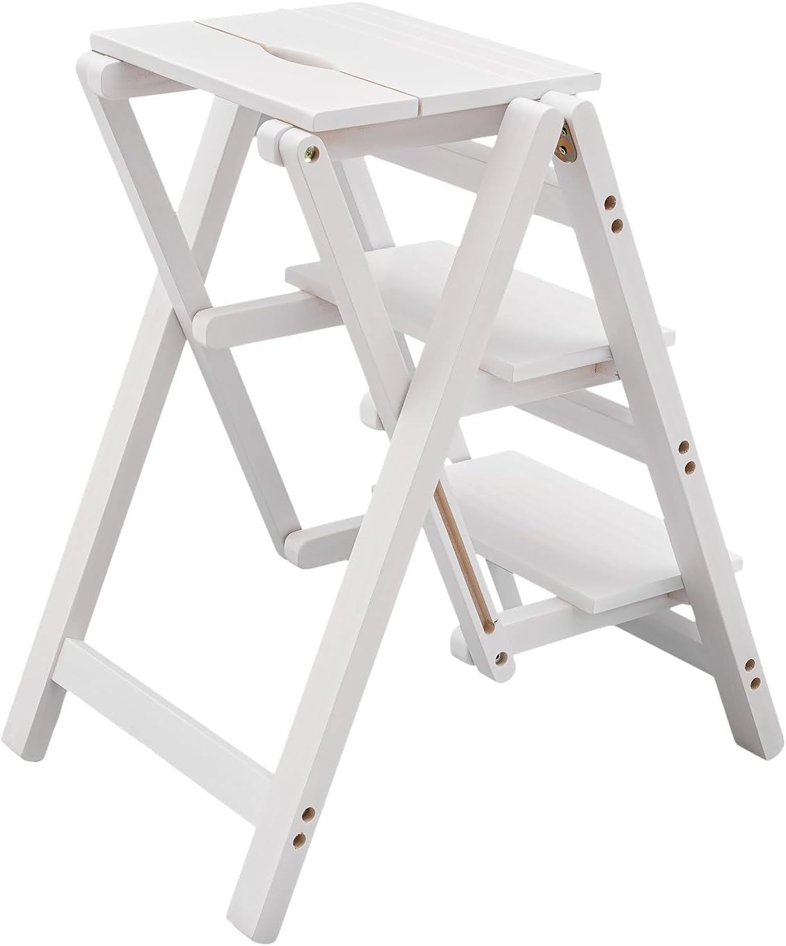 Folding Step Stool for Adults, 3 Tier Step Ladder Portable Counter Chair Wooden Trapezoidal Shelf with Convenient Handle for Home Office Garage Library