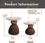 Decorative Stone Shape Side Table, Fiberglass End Table Nightstand, Round Accent Table for Bedroom, Living Room, Entryway, Decorative Living Room Table(Brown,Large)