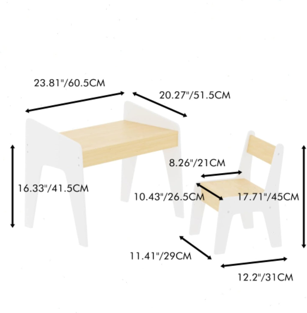 Table and Chair Set for Boys and Girls, Smooth MDF Wood, Scaled-Down Size, Multi-Use Desk for Study, Play & Dining at Home and Classroom, Easy Assembly
