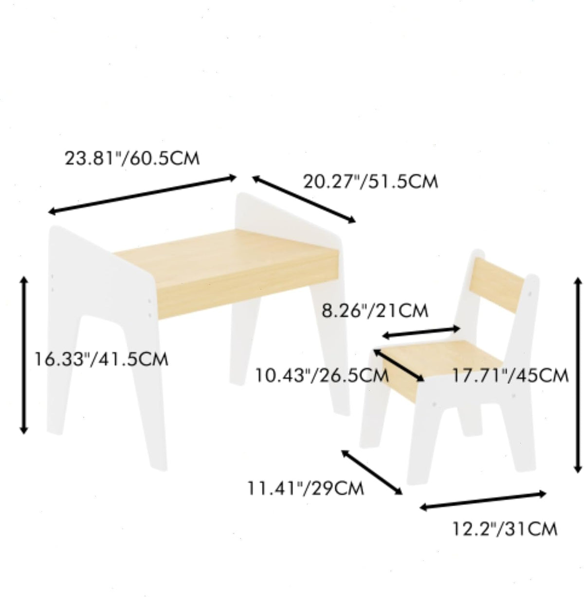 Table and Chair Set for Boys and Girls, Smooth MDF Wood, Scaled-Down Size, Multi-Use Desk for Study, Play & Dining at Home and Classroom, Easy Assembly