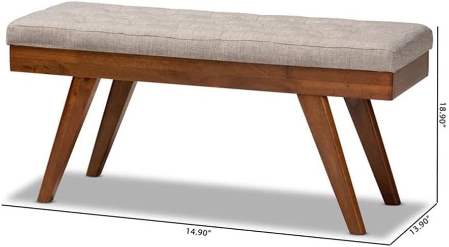 Baxton Studio Alona Mid-Century Modern Light Grey Fabric Upholstered Wood Dining Bench