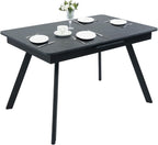 Extendable Dining Table 47-59 Inch - Space-Saving Slide-Out Design, Black Lava MDF Top for 4-8 People, Perfect for Dining Room, Apartment & Home Office