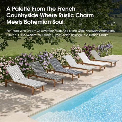 PURPLE LEAF Extra Wide French PE Rattan Patio Chaise Lounge Set of 2, Grey | Extra Wide Fits Heavier Users, Fade-proof Wicker, Matte Teak Wood-Grain Rustproof Aluminum, 5 Recline, Non-Slip Pads, 440 lbs