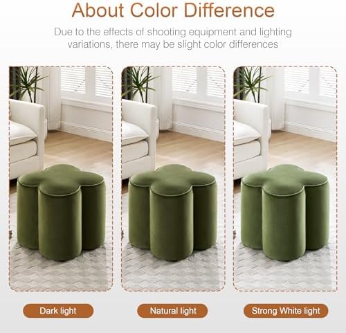 Zesthouse Flower Pouf Ottoman Foot Rest, Velvet Fabric Poofy Ottoman Stool | Large Ottoman Footstool for Couch, Modern Living Room Stool Seat, Cute Square Vanity Stool for Bedroom Dorm Green Footstool