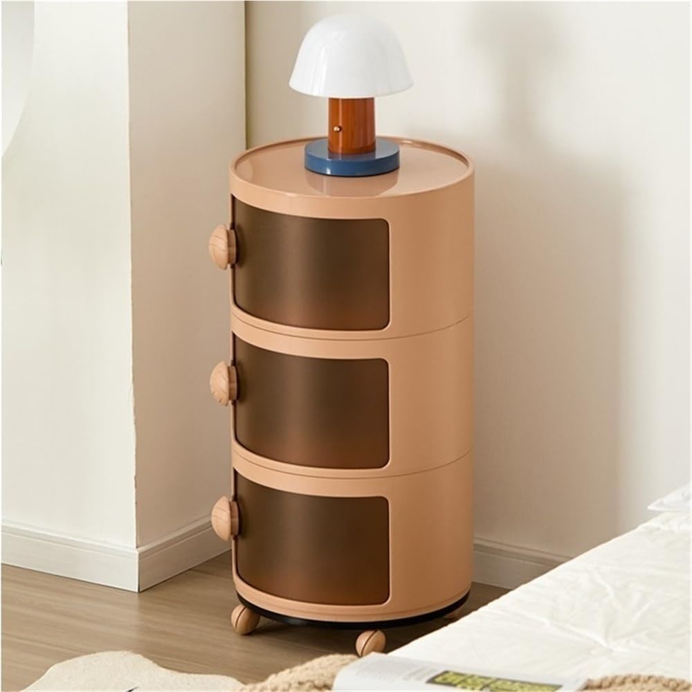 Modern 3/4 Tier Round Bedside Table with Wheels, Stackable Nightstand, Compact Space-Saving Side Table for Bedroom or Living Room(Pink,14.2''W*28''H)