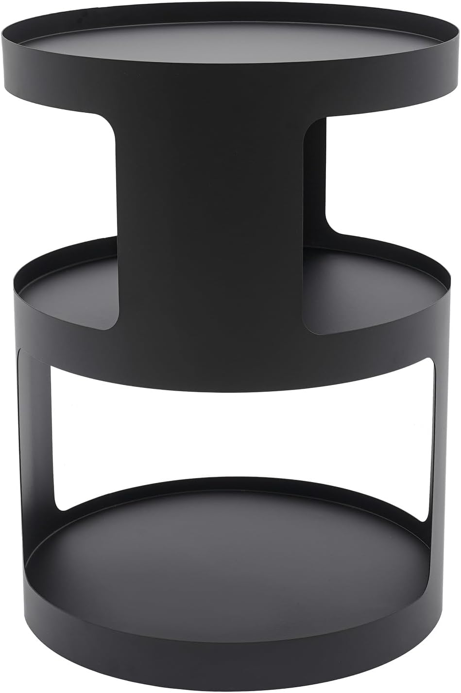2-Layer Modern Side Table Round End Tables, Black Metal Nightstand Accent Table,Small Bed Side Table for Living Room Bedroom Indoor Outdoor Entryway Decoration