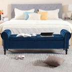 Velvet Storage Bench 67 Inch Upholstered Tufted Ottoman Bench with Arms Large Storage Space King Size End of Bed Bench for Bedroom Living Room Entryway Navy Blue