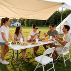 Folding Dining Table Set for 6, 6FT Foldable Plastic Table with Carrying Handle & 6 PU Leather Padded Folding Chairs, Portable Table and Chairs Set for Indoor Outdoor, Party, Wedding, Picnic, Camping