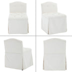 White Tufted Makeup Vanity Chair with Wheels, Small Upholstered Skirted Slipper Accent Chair with Low Back & Metal Legs, Armless Rolling Vanity Stool Desk Chair for Living Room Bedroom