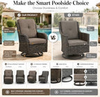 HUMMUH Outdoor Swivel Rocker Wicker Patio Chairs Set of 2, Rattan Rocking Chair Furniture Set(Brown,Grey)