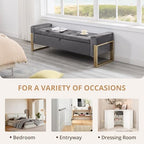 End of Bed Storage Bench, 67'' Benches for Bedroom Foot of Bed King Size, Upholstered Velvet Tufted Storage Ottoman Bench with Gold Legs for Window Living Room Entryway, Grey