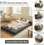 5-in-1 Convertible Sofa Bed, Loveseat, Tri-fold Futon Sofa Bed with Removable Cushions & Washable Cover, Pull Out Couch with Handle, for Small Spaces, Queen Size, Grey