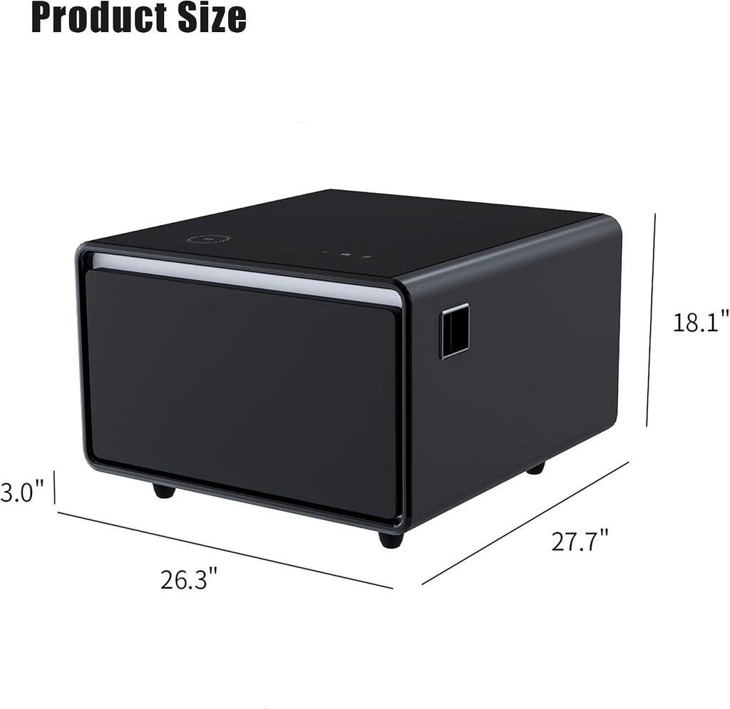 LUMISOL Smart Side Table with Built-in Fridge, Wireless Charging, Temperature Control, Power Socket, USB Ports, Outlet Protection, Induction Light, Black