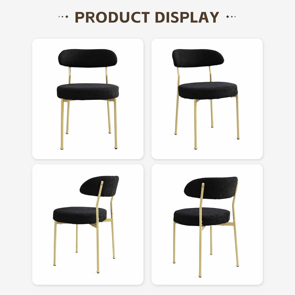 Black Boucle Dining Chair Set of 4, Modern Oval Upholstered Dining Chairs with Curved Back and Metal Leg for Dining Room,Restaurant,Kitchen Island(Gold Leg)
