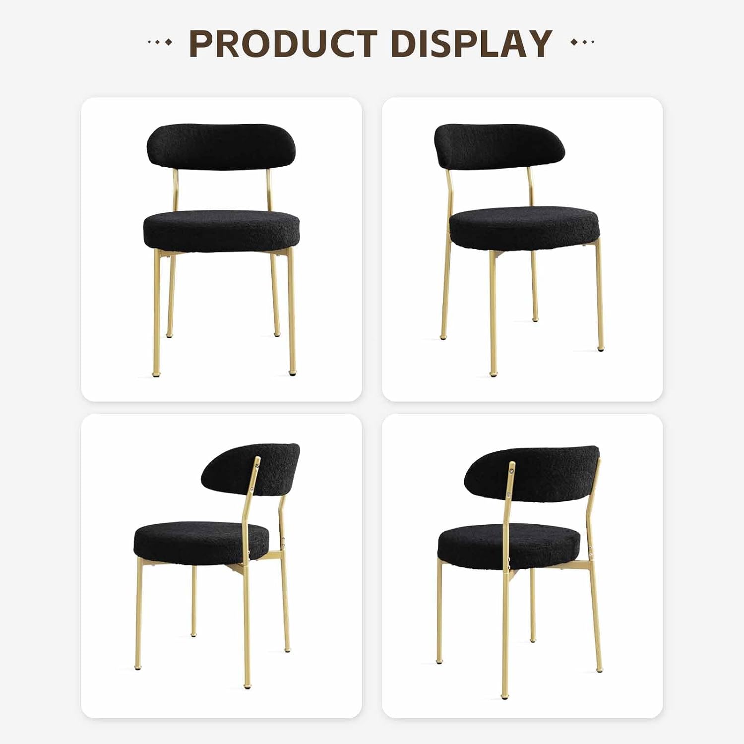 Black Boucle Dining Chair Set of 4, Modern Oval Upholstered Dining Chairs with Curved Back and Metal Leg for Dining Room,Restaurant,Kitchen Island(Gold Leg)