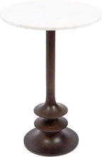 Kate and Laurel Squires Modern Marble Round Side Table, 16 x 16 x 24, White Marble and Dark Brown, Marble Top Circle End Table for Use as a Bedroom Nightstand or Living Room Plant Stand Option