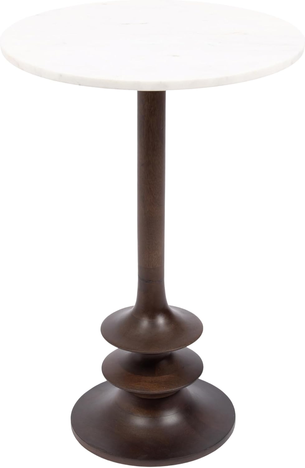 Kate and Laurel Squires Modern Marble Round Side Table, 16 x 16 x 24, White Marble and Dark Brown, Marble Top Circle End Table for Use as a Bedroom Nightstand or Living Room Plant Stand Option