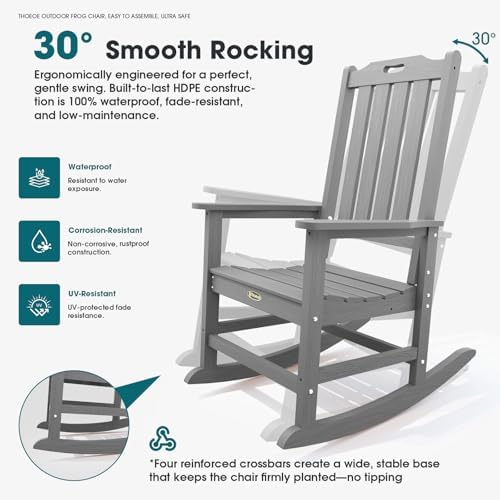 THOEOE Outdoor Rocking Chairs Set of 4, Oversized Patio Rocking Chair