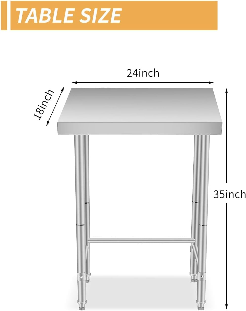 18X24x35 Inch Stainless Steel Table, NSF Heavy Duty Worktable with Open Base, Rust-Resistant Utility Prep Table for Kitchen, Restaurant, Garage, Indoor/Outdoor