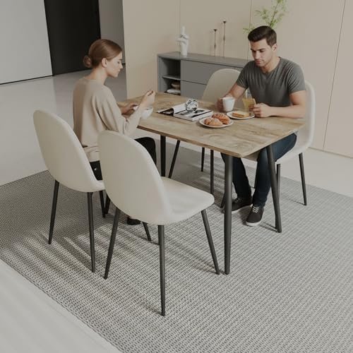 Small Dining Table Set for 4, Modern Kitchen Table Set for 4, 5 Piece Wooden Dining Table Set, 47'' Kitchen Table Set with 4 Fabric Dining Chairs Ideal for Small Spaces