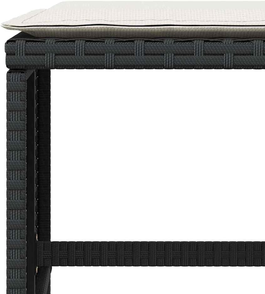 4-Piece Garden Stool Set with Cushions, Black and Cream, Square Outdoor Stools with Removable Polyester Cushions, Metal Frame and PE Rattan, 242.5 lbs Capacity per Stool for Patio