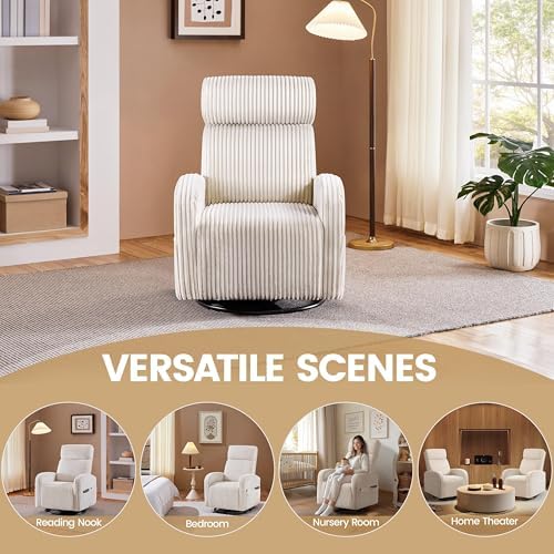 Yaheetech 360° Swivel Nursing Chair with Side Pockets, Beige
