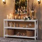 FATORRI Console Table for Entryway, Long Sofa Table with 3 Tier Shelves, Modern White Hallway Tables for Living Room (55 Inch, White Oak)