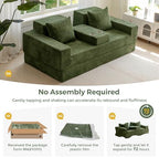 MAXYOYO Convertible Sofa Bed, 80" Oversized Loveseat Couch 4 in 1 Foldable Floor Sofa Couch in A Box with 2 Cup Holders, Folding Chair for Living Room, No Assembly Required, Green | Corded Green 4-in-1 Couch Converts Into a Floor Sofa