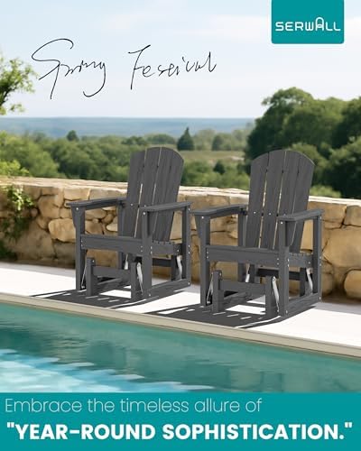 SERWALL Outdoor Glider Chair, HDPE Wood-Like Patio Glider Rocker All-Weather Porch Glider for Outside, Slate Gray